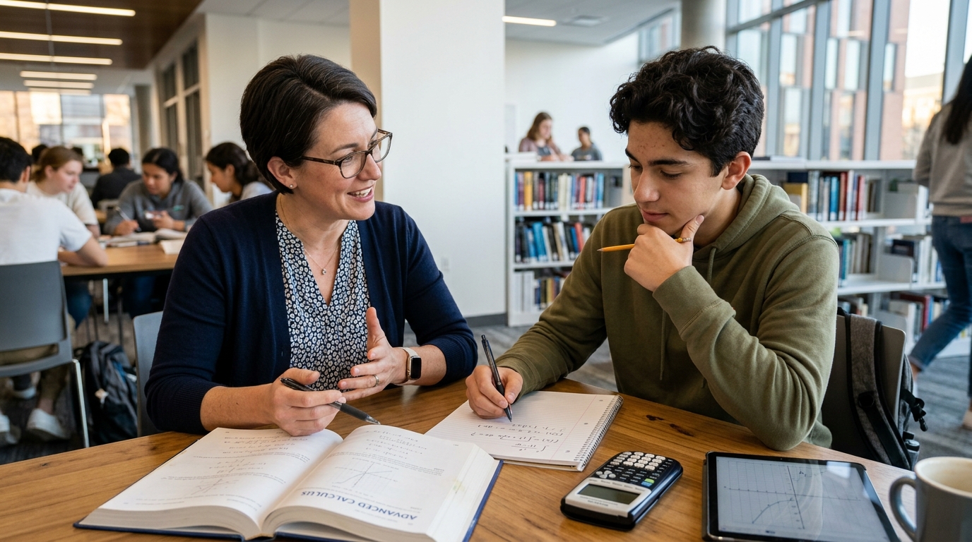 Tutor working with a student at a desk
